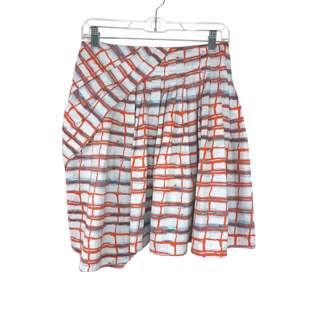 Maeve Anthropologie Asymmetrical Wrap Skirt Size 2 Orange Blue Geometric‎ Print